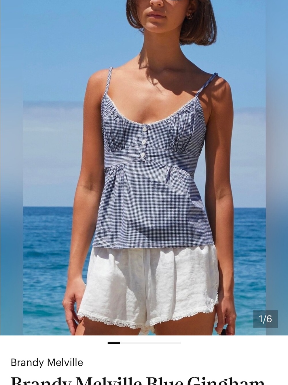Brandy Melville Blue Gingham Button-Front Cami Top